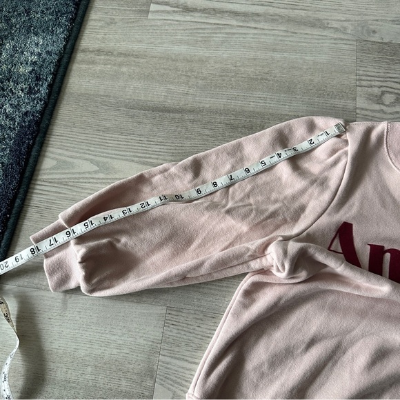 Abercrombie & Fitch Pink 'Amour' Graphic Puff Crop Sleeve Sweatshirt Medium - Picture 11 of 11